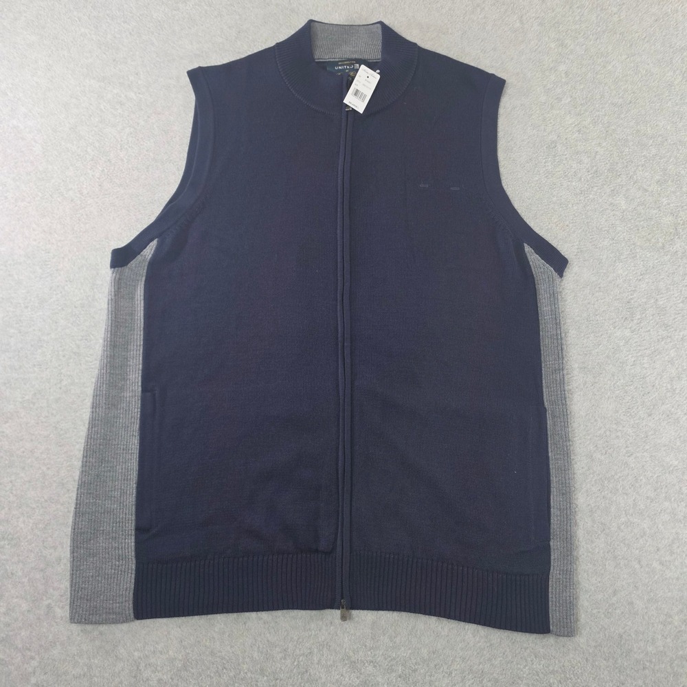 Brooks Brothers United Airlines Men 2XL Long Navy Blue Merino Wool Zip Knit Vest